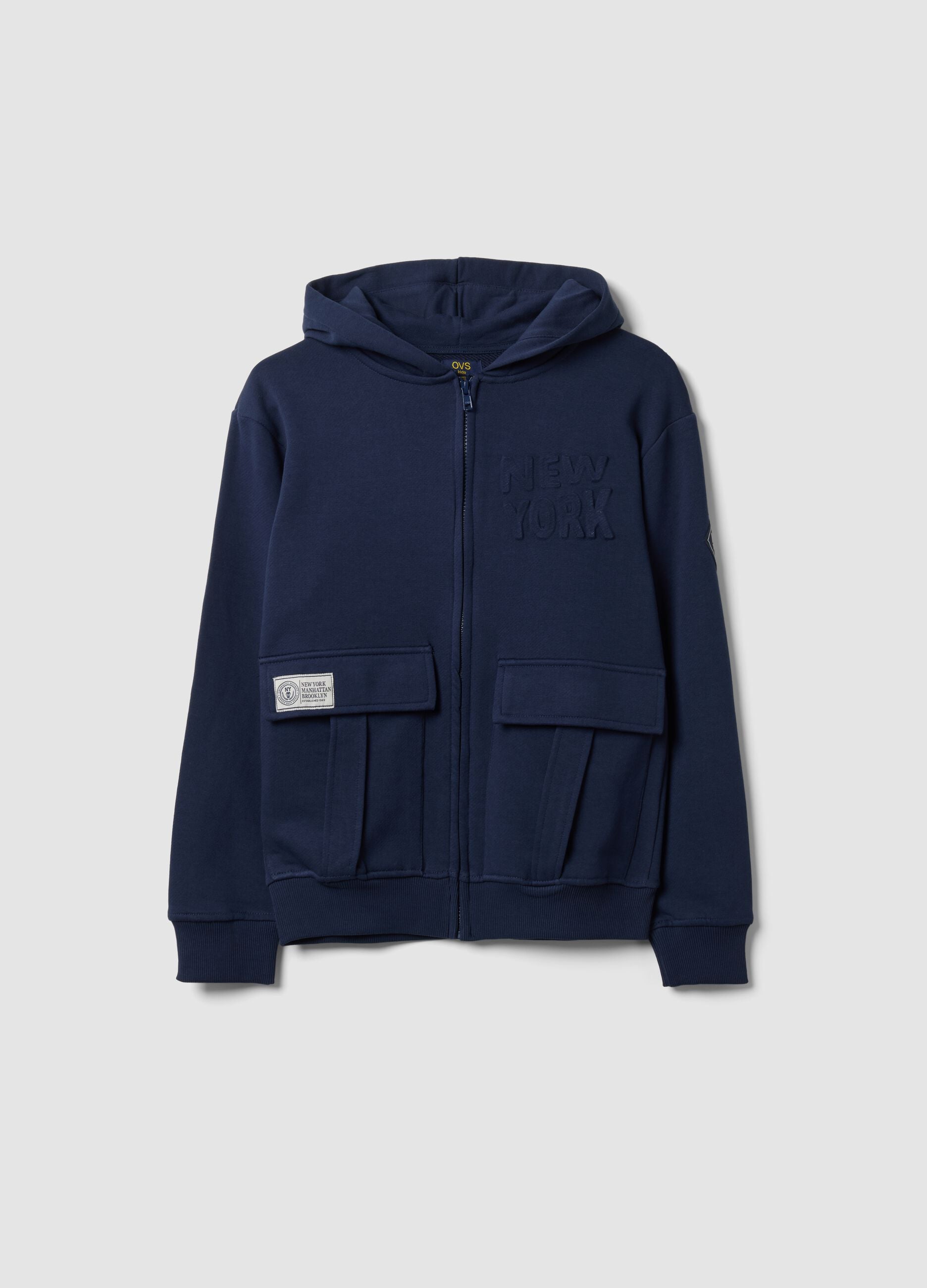 Blue pure cotton hoodie with crew neck