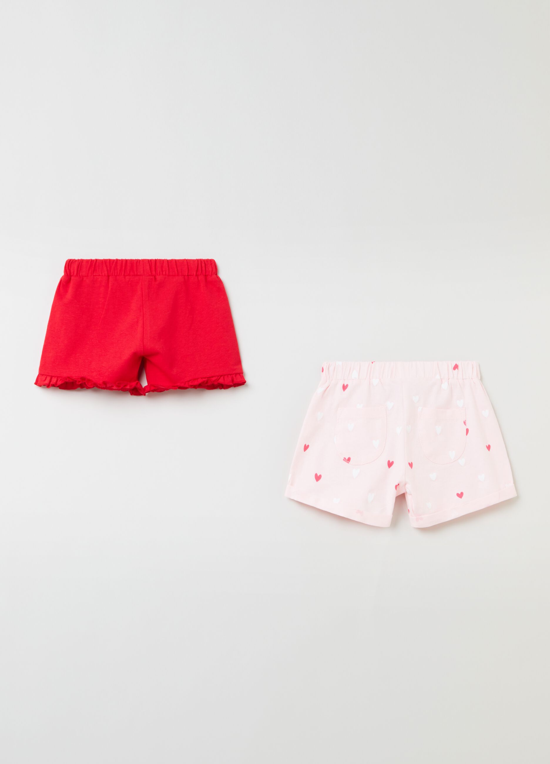 Bipack shorts in jersey con stampa e rouches