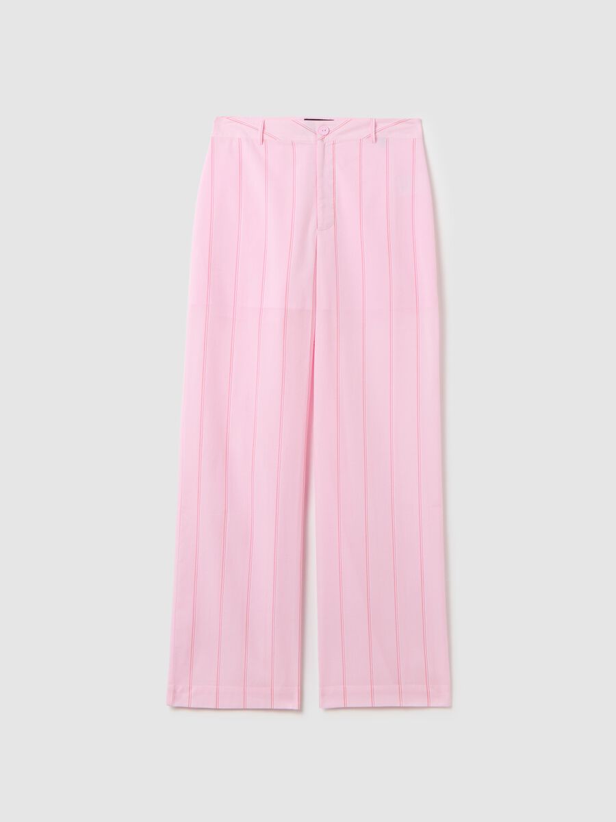 Pantaloni palazzo da donna in puro cotone rosa regular fit_0
