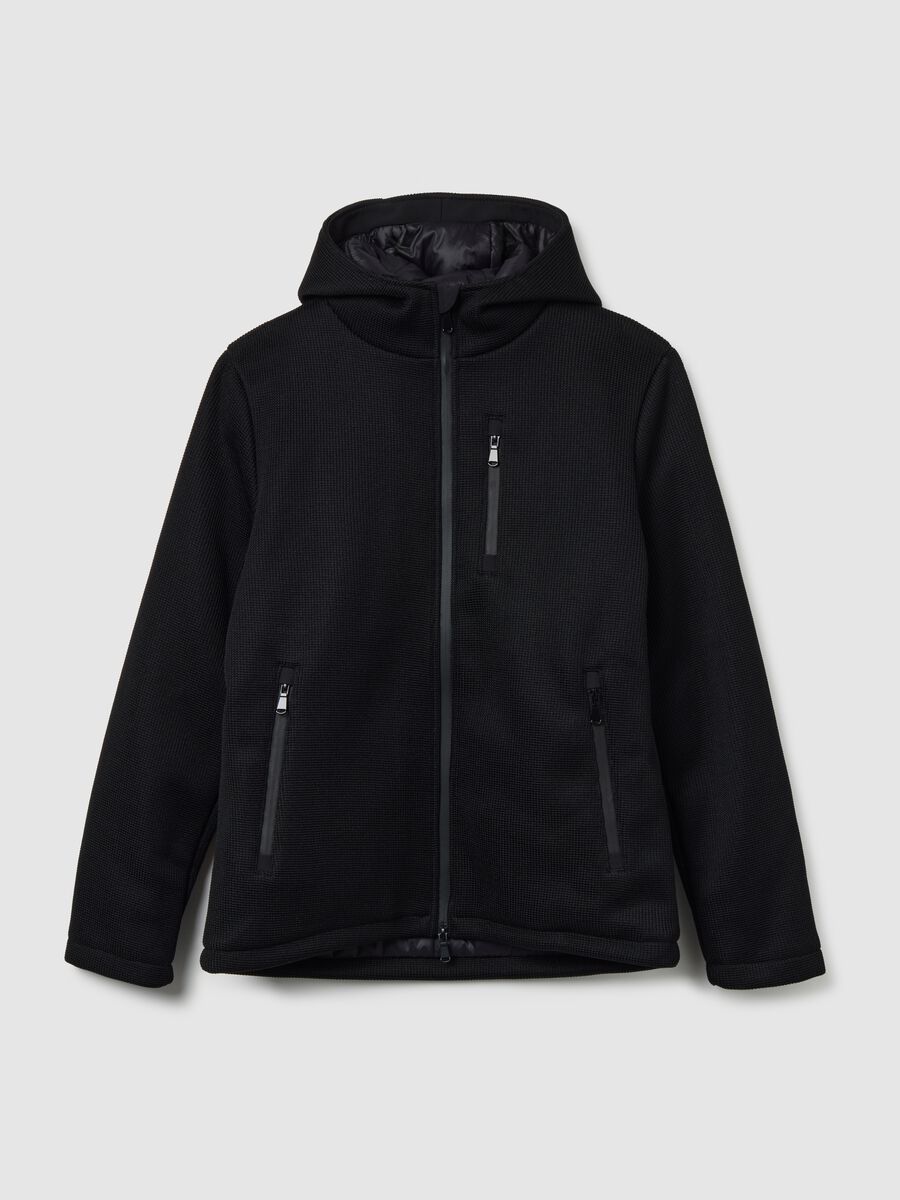 Giacca imbottita con cappuccio nera regular fit con zip_0