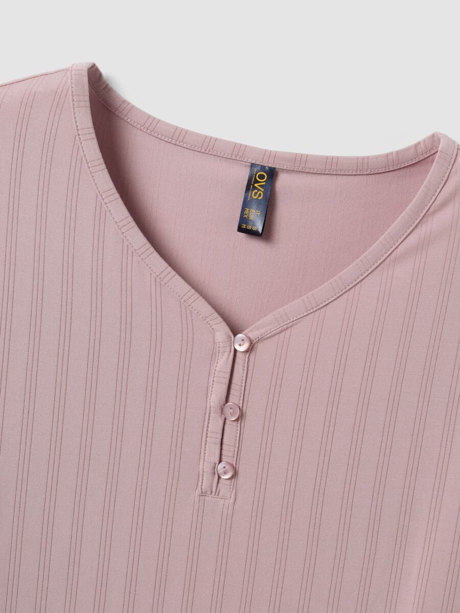 Purple stretch viscose pyjama T-shirt with V-neck_5