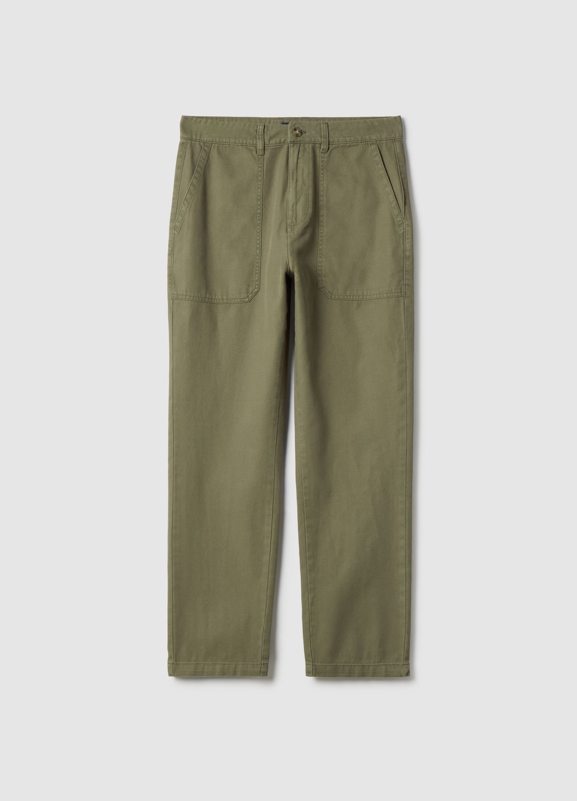 Green Cotton and Linen Trousers Regular Fit
