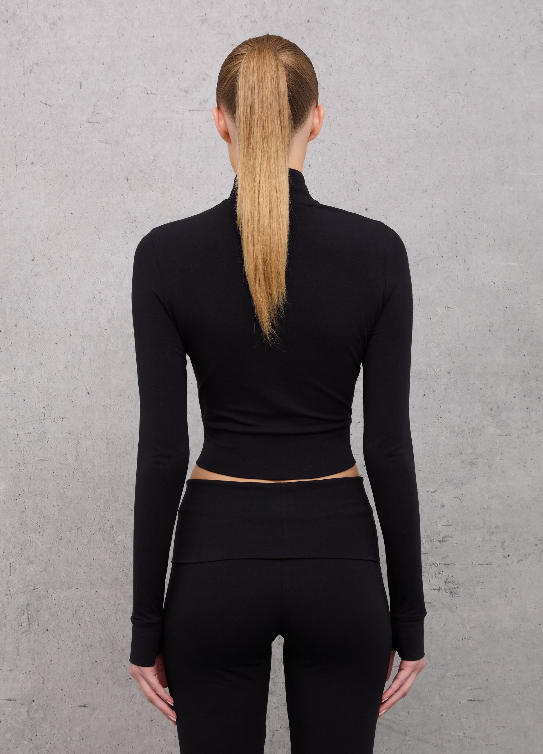 Crop Jersey Full-zip Black