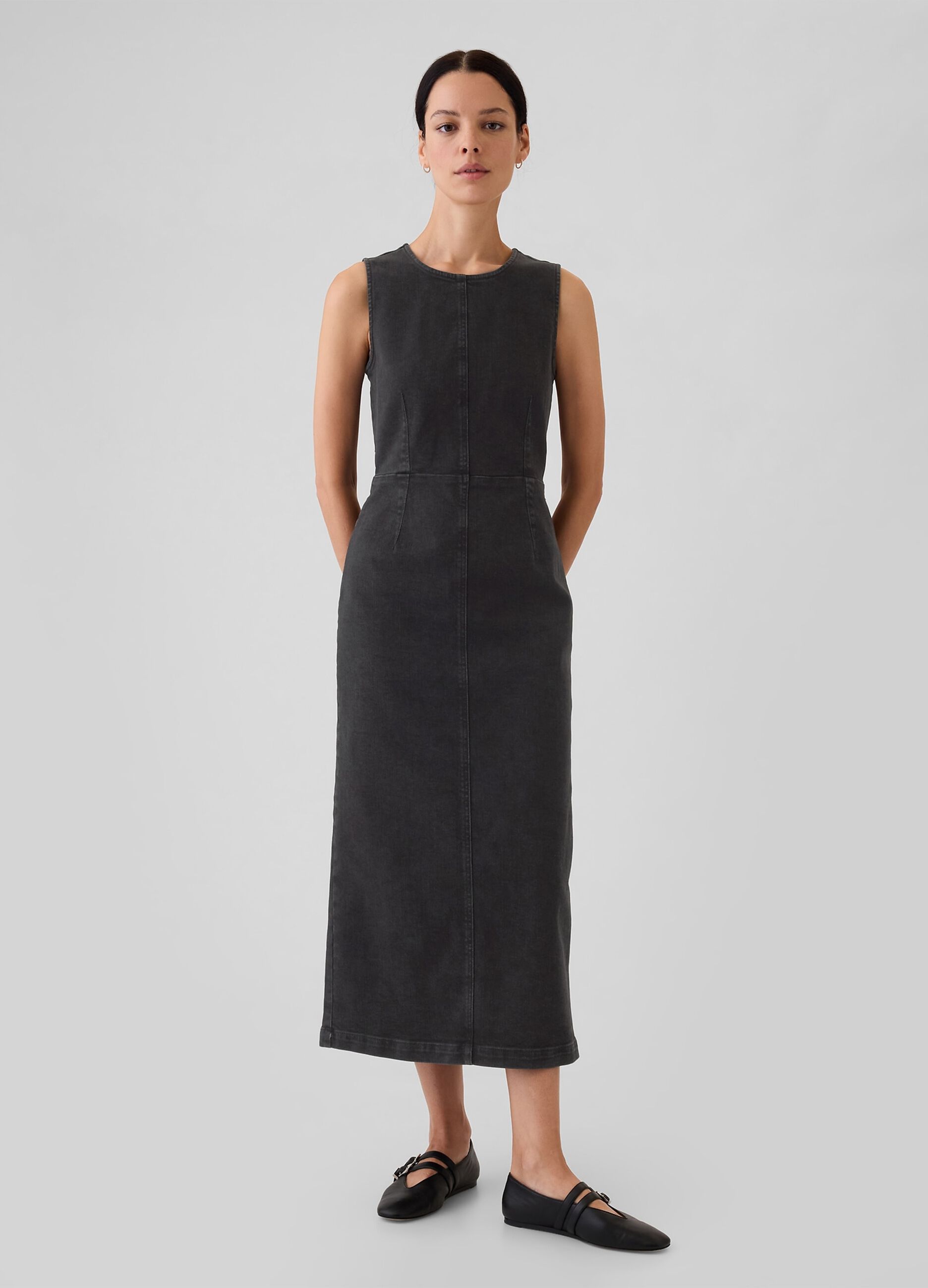 Vestito lungo smanicato in denim