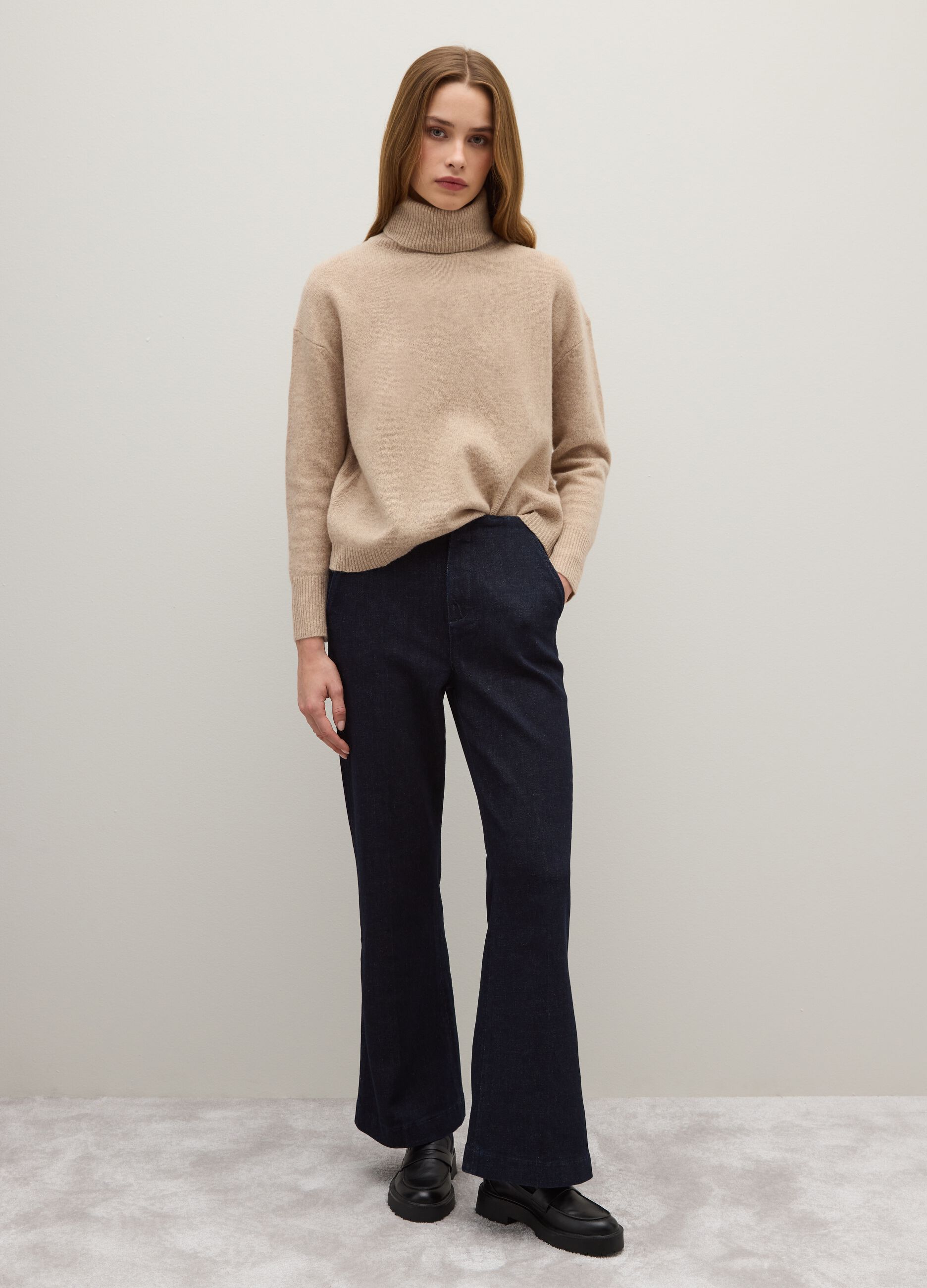 Beige Pure Wool Roll Neck Jumper Regular Fit