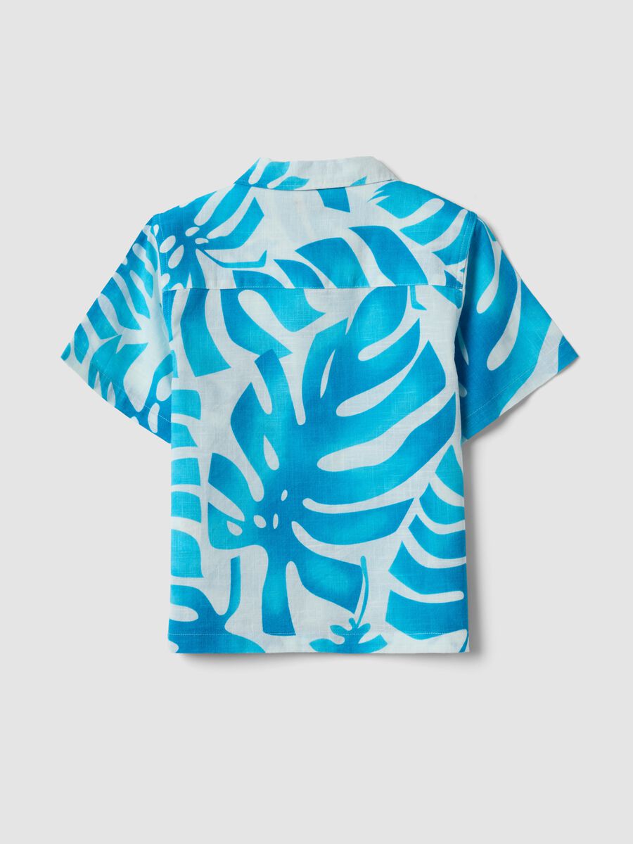 Blue and white pure cotton shirt with tropical print_1