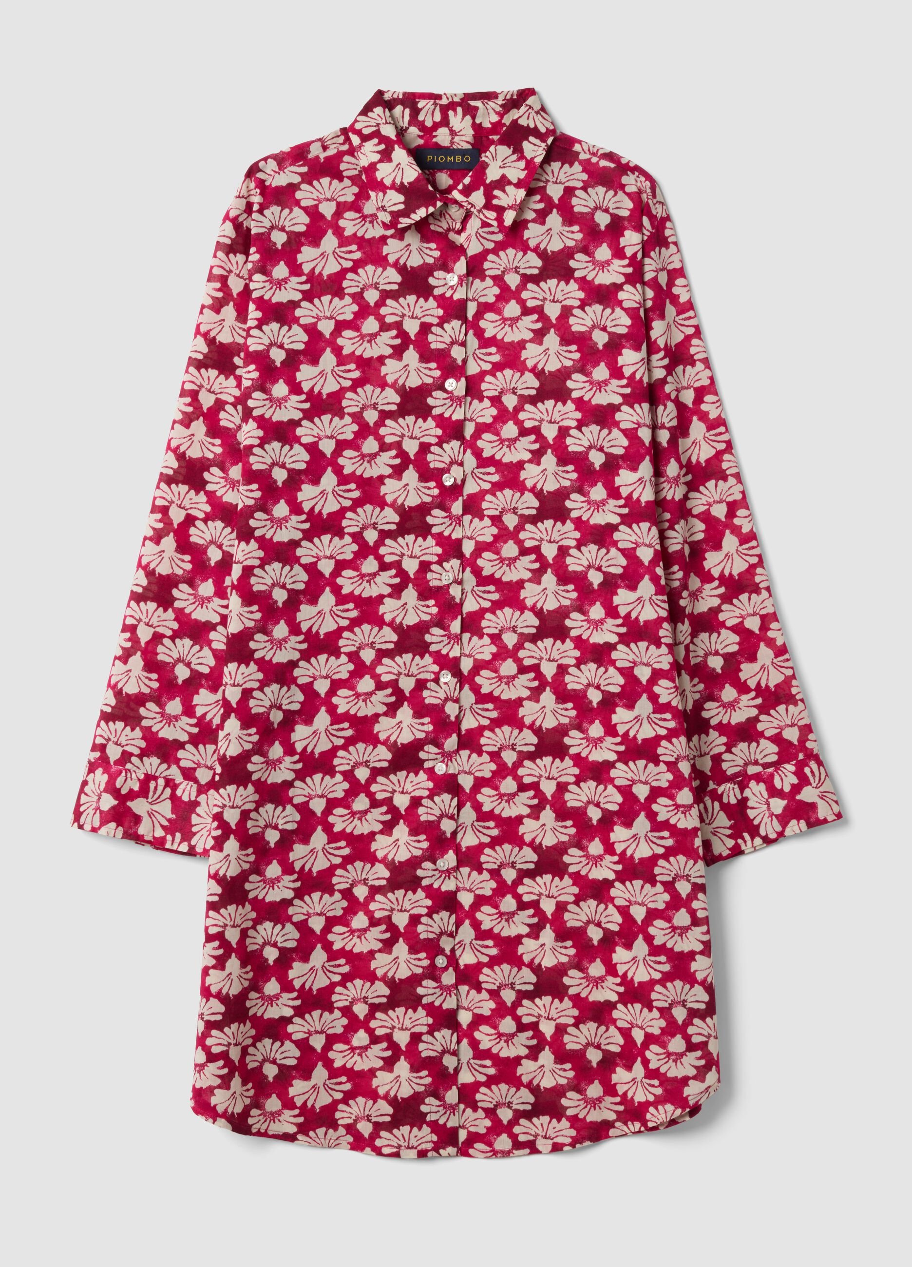 Red pure cotton kaftan with floral print