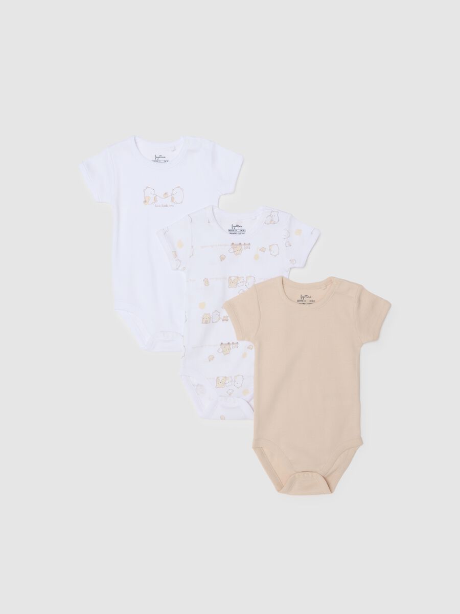 Tripack body a maniche corte multicolor da neonato in puro cotone_0