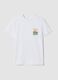 White pure cotton T-shirt with chest print, regular fit_4