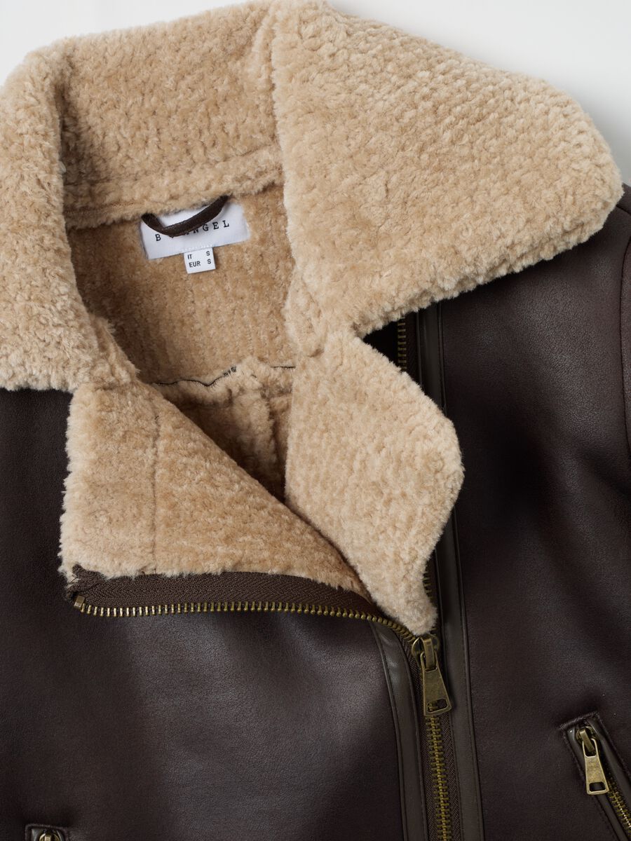 Brown padded regular fit jacket with zip_5