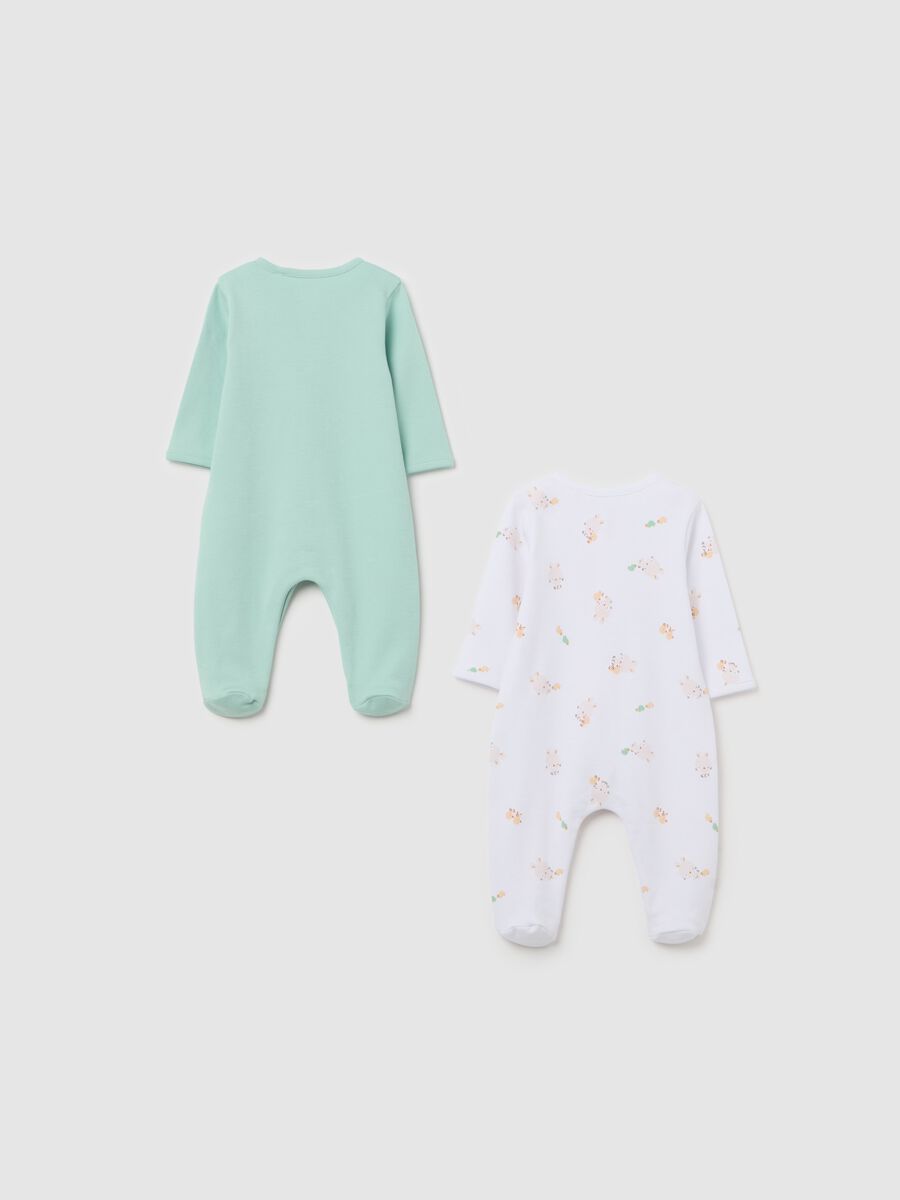 Two-pack onesie with feet and rabbits print_1