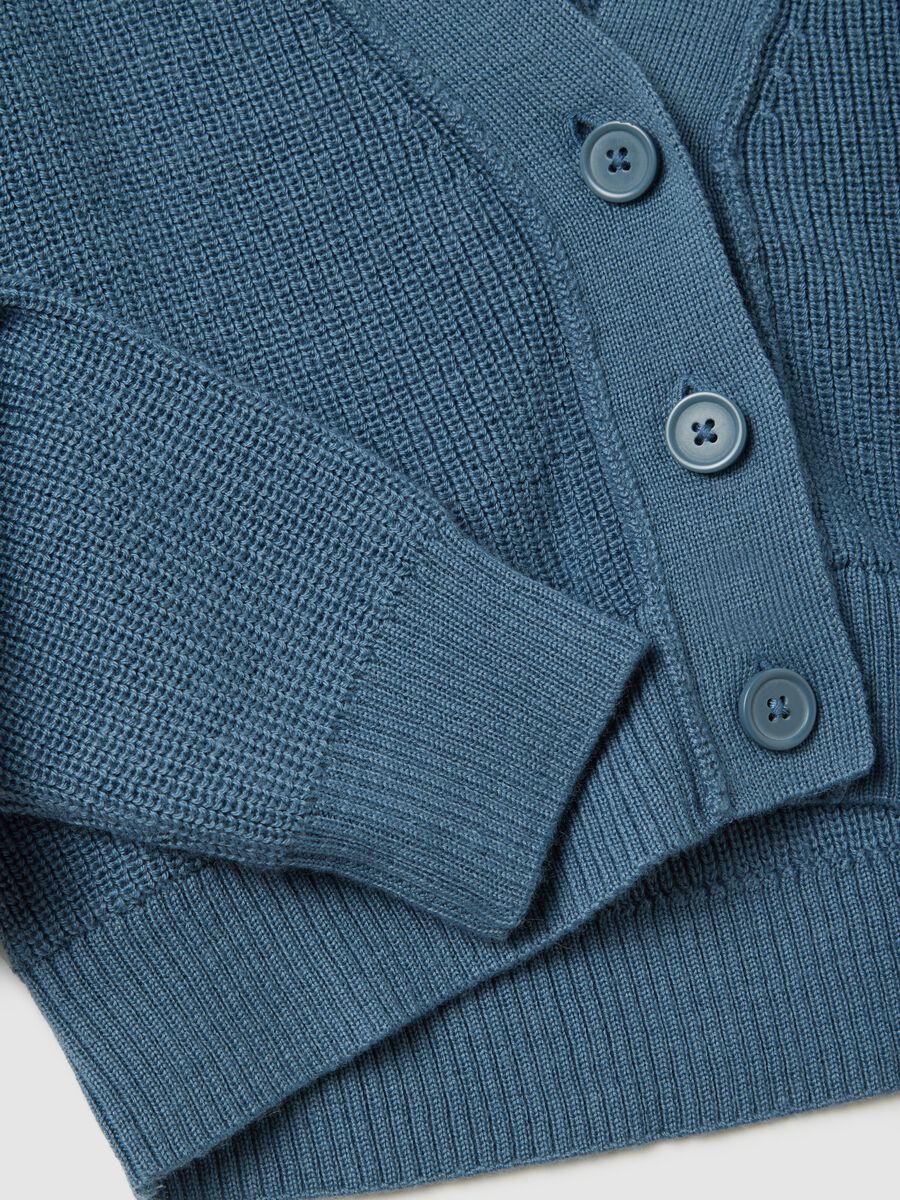 Cardigan premaman in misto lana e merino blu cropped fit _5