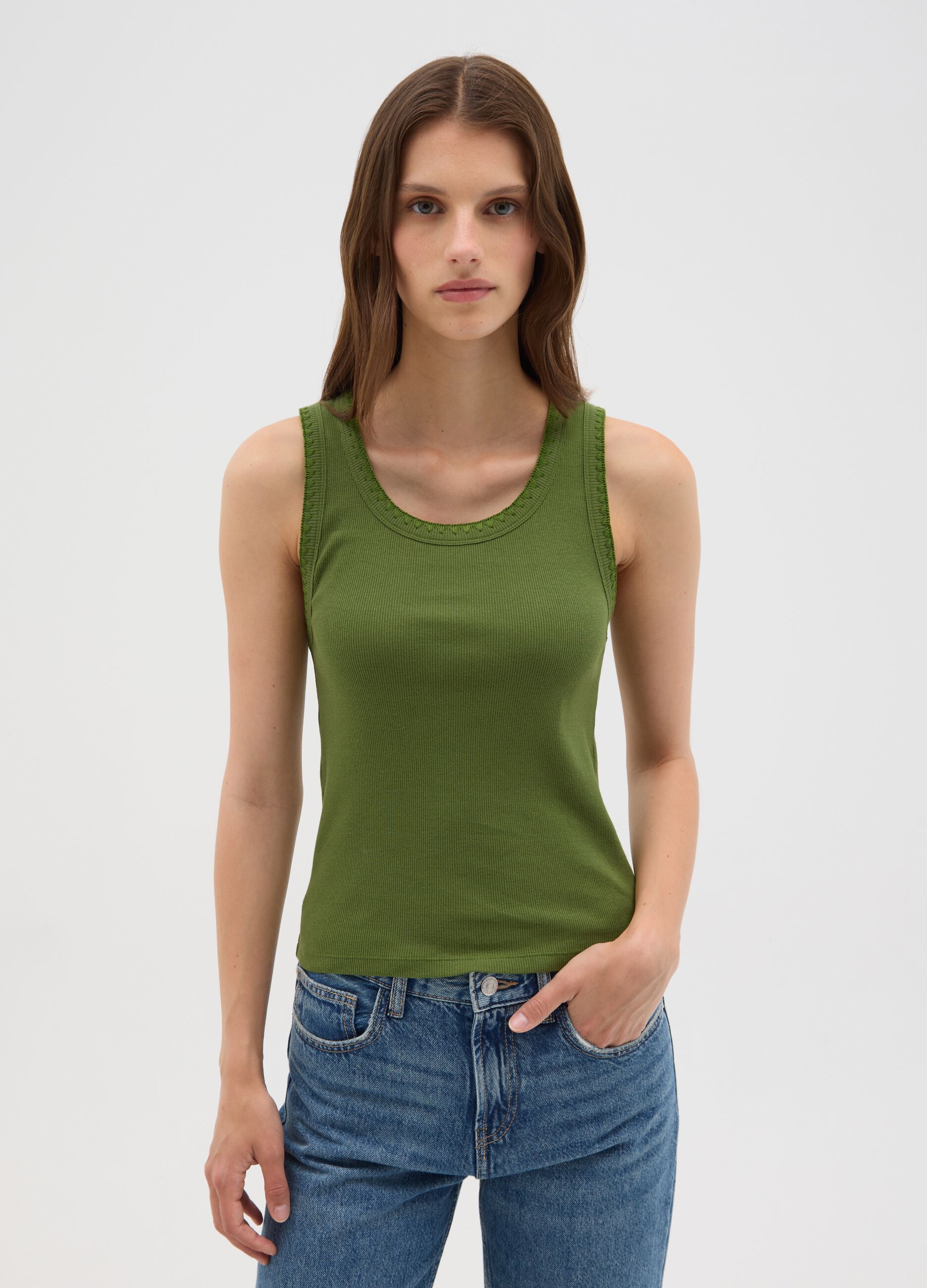 Women's green stretch cotton camisole