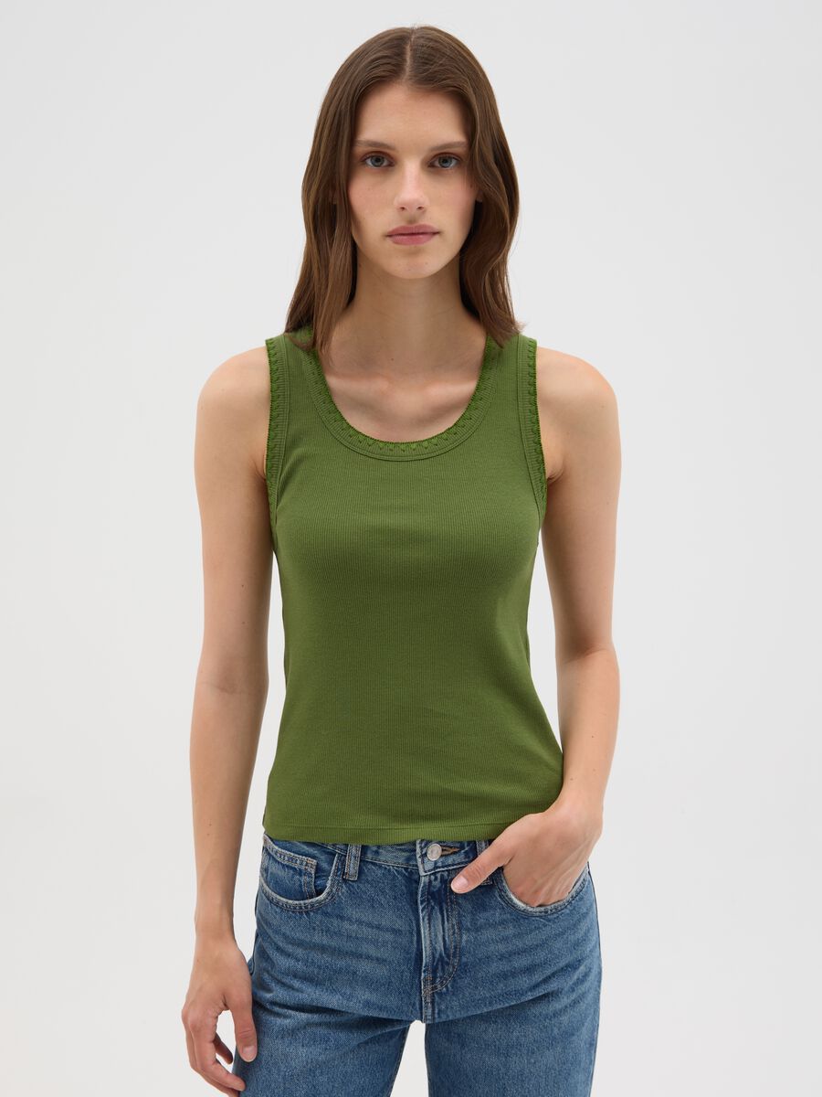 Women's green stretch cotton camisole_0