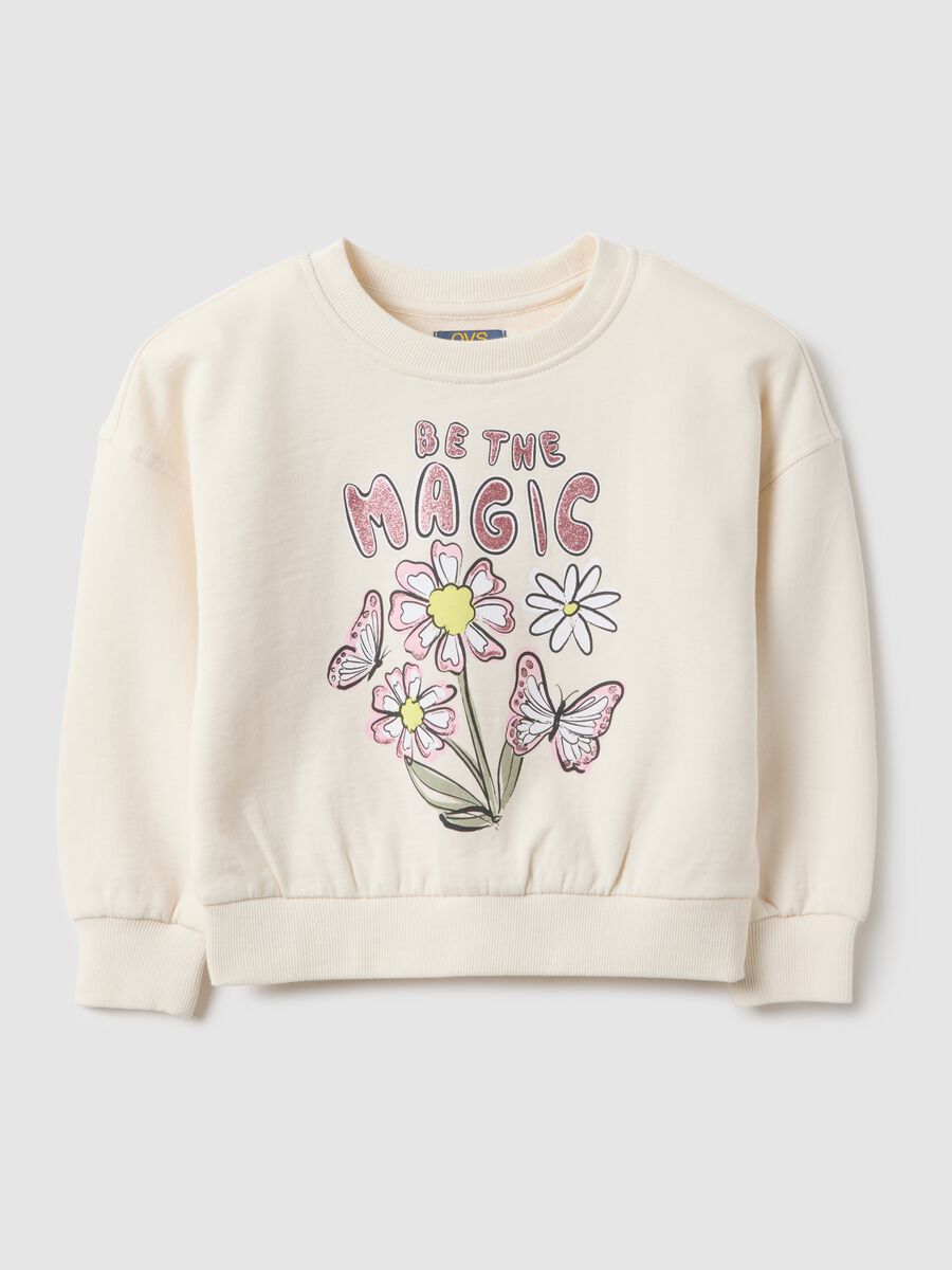 White pure cotton hoodie for girls regular fit with decorations_0