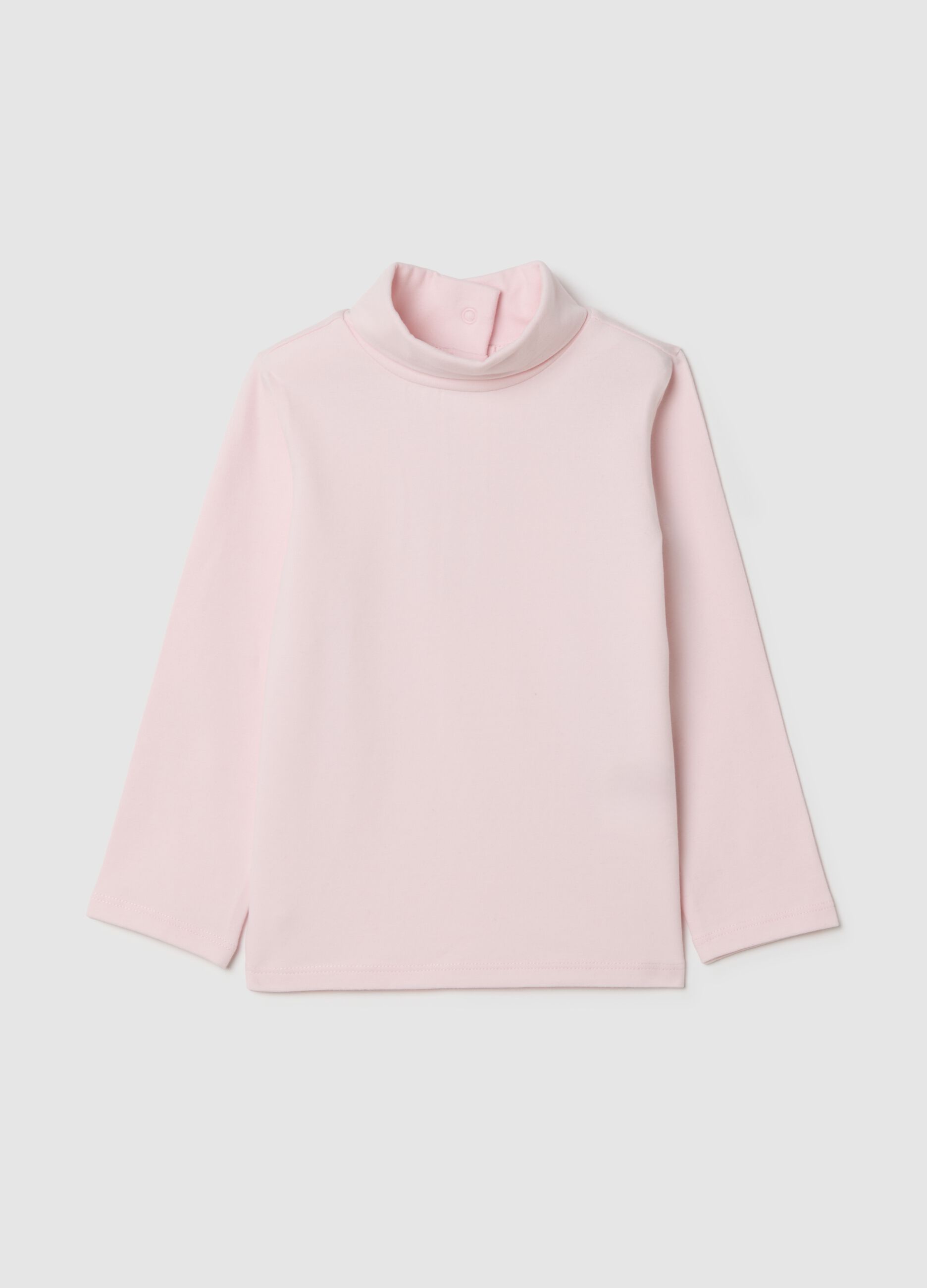 Pink stretch cotton blend girls' sweater with turtleneck