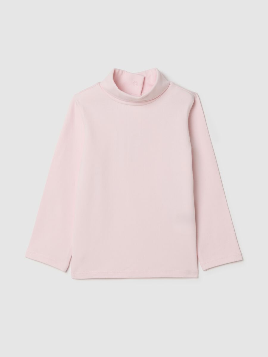 Pink stretch cotton blend girls' sweater with turtleneck_0