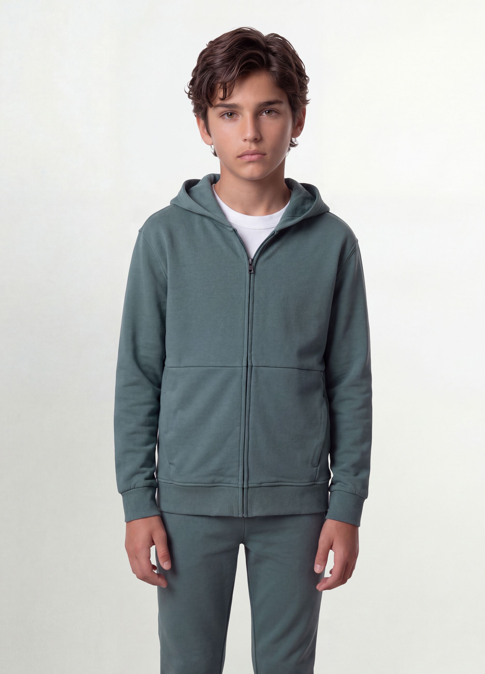 Green organic cotton zip-up hoodie for boys, relaxed fit
