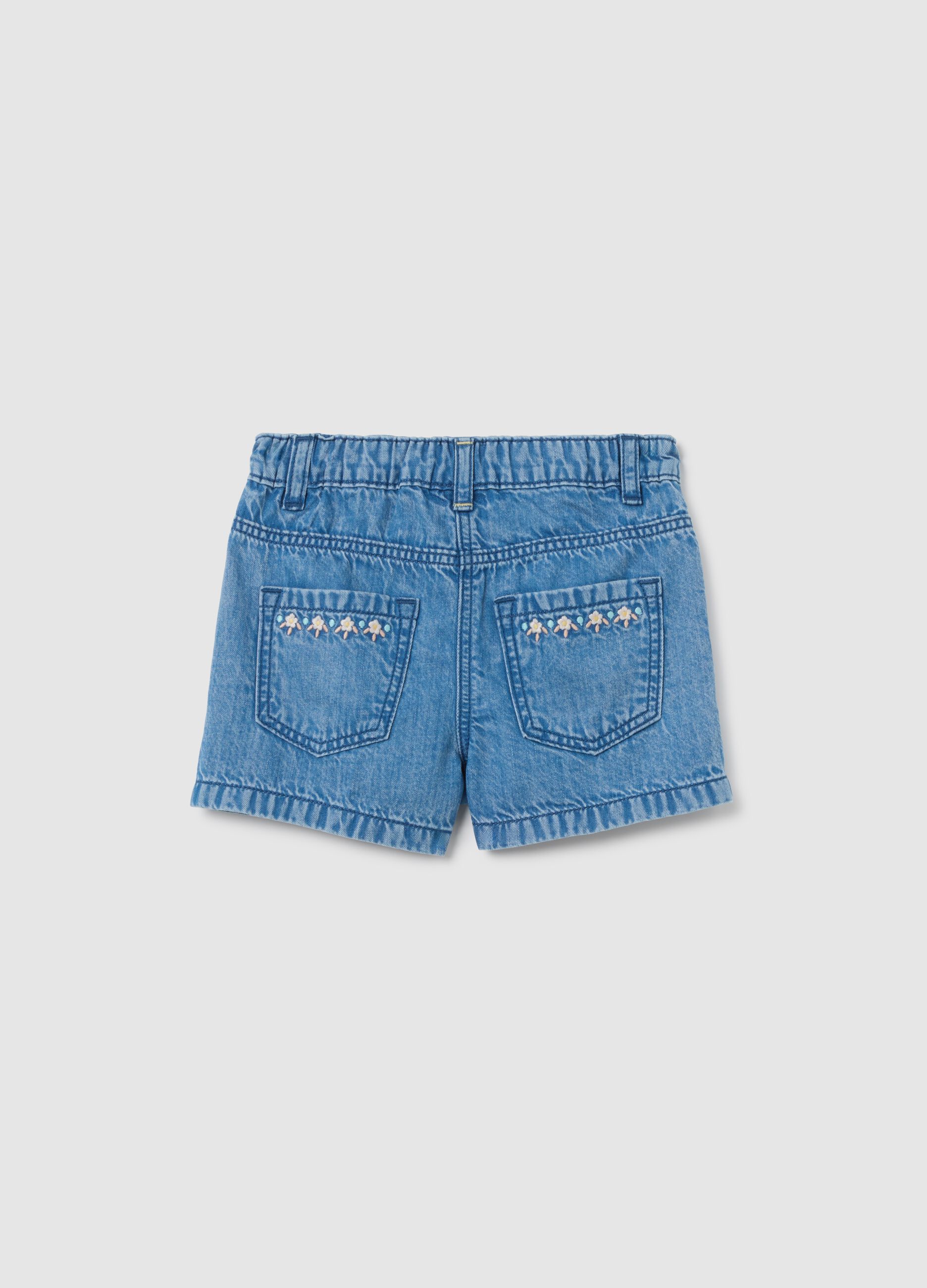 Baby Girl Blue Denim Regular Fit Shorts