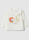 White cotton-blend baby T-shirt with teddy bear print, regular fit_0