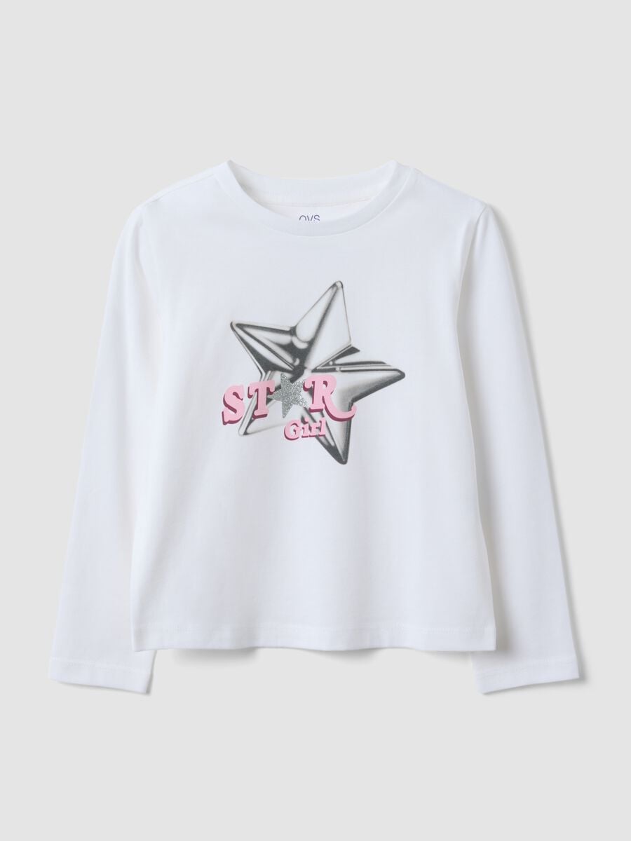 T-shirt rosa in puro cotone organico con stampa stella per bambina_0