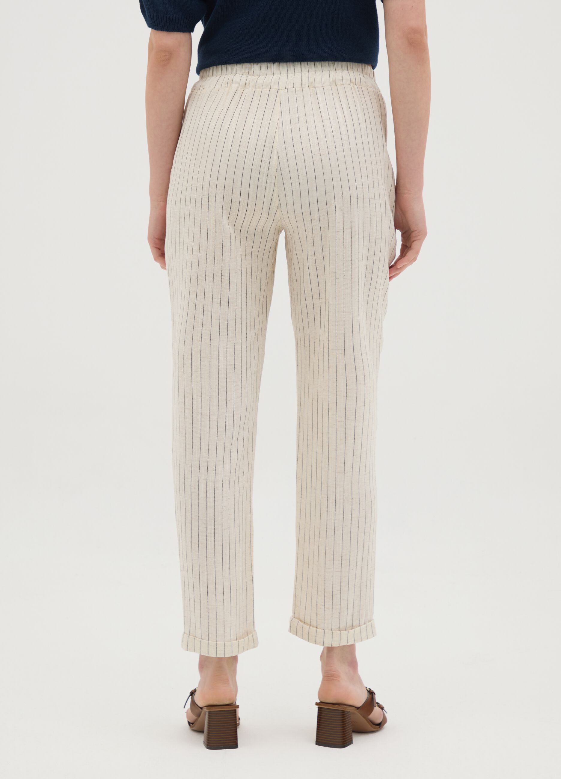 Women's white linen blend trousers regular fit