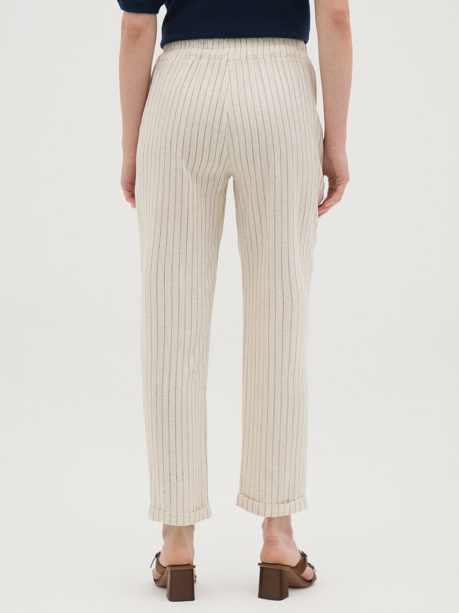 Women's white linen blend trousers regular fit_3