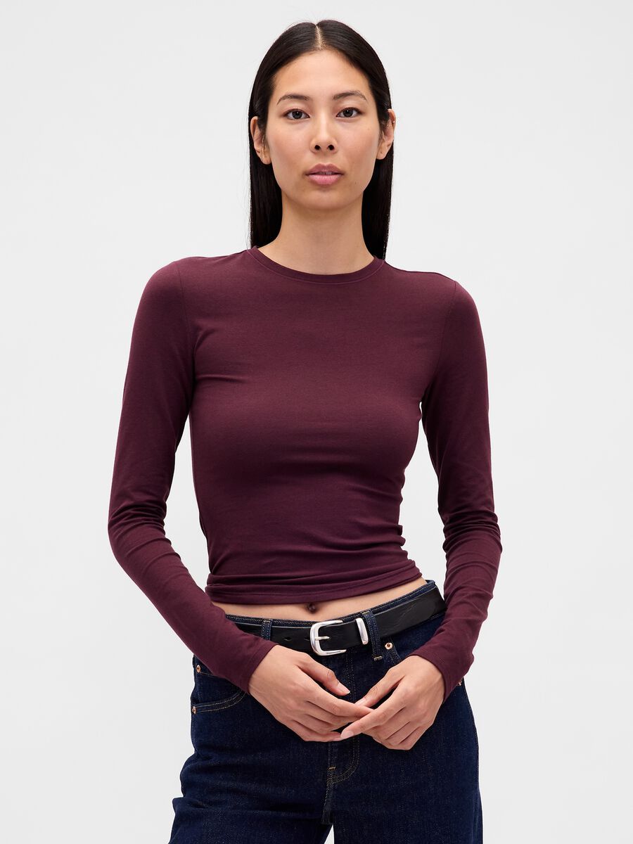 Maglia a maniche lunghe viola elasticizzata_0