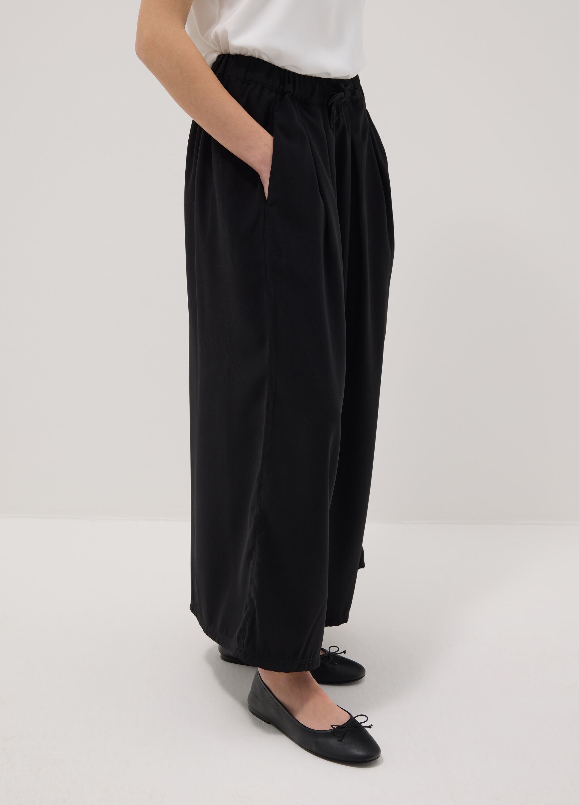 Girls' black pure cotton wide leg trousers