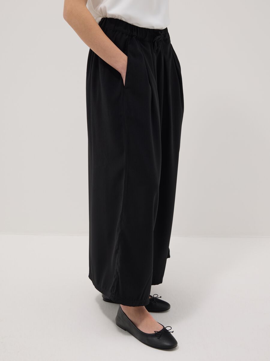 Pantaloni in puro cotone nero da ragazza wide leg_1