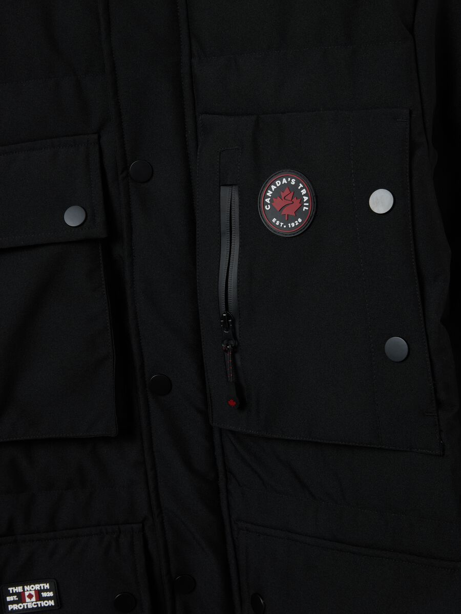 Black padded regular fit jacket with hood and buttons_5