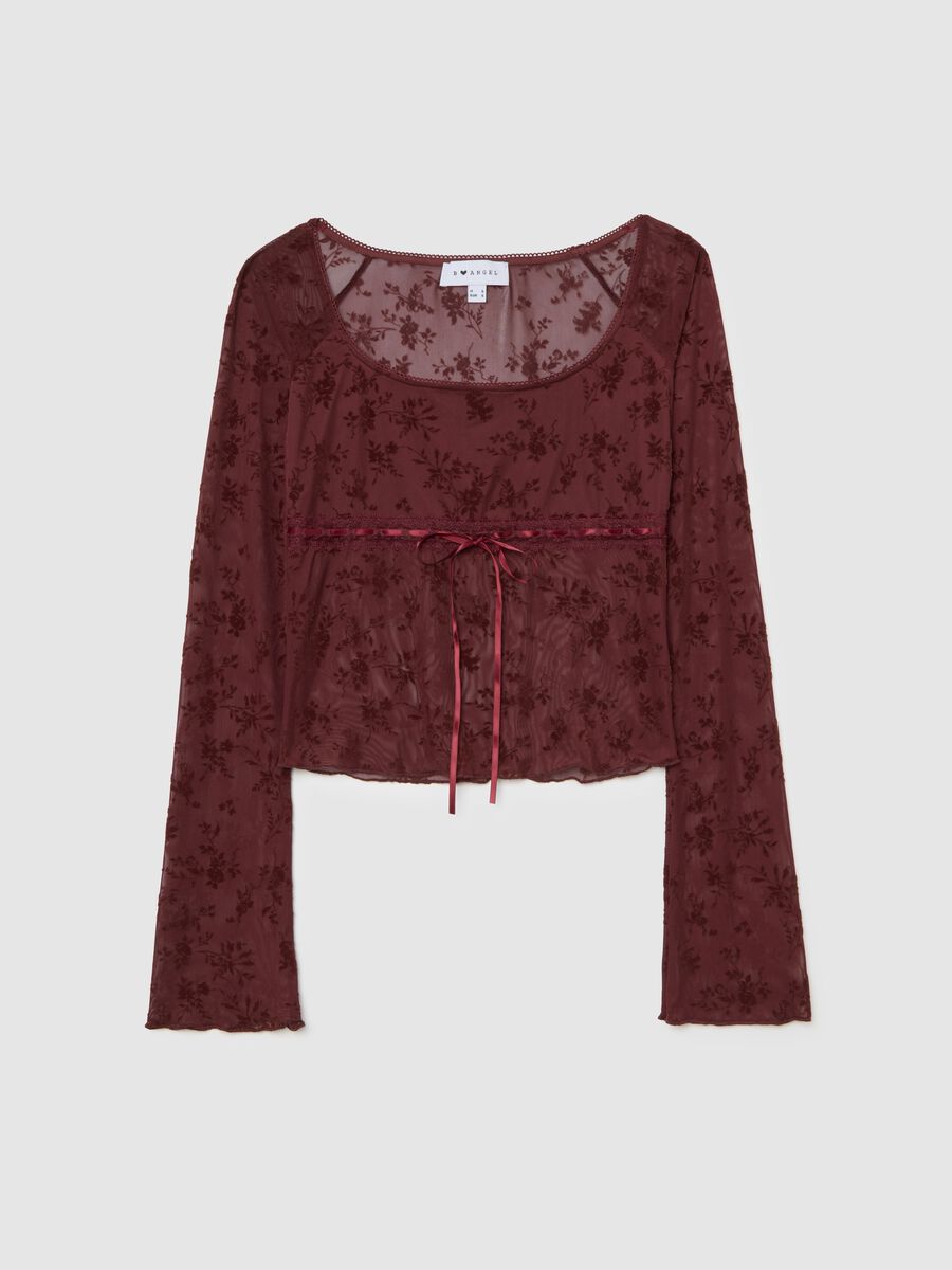 Transparent Long Sleeve T-shirt in Brown_0
