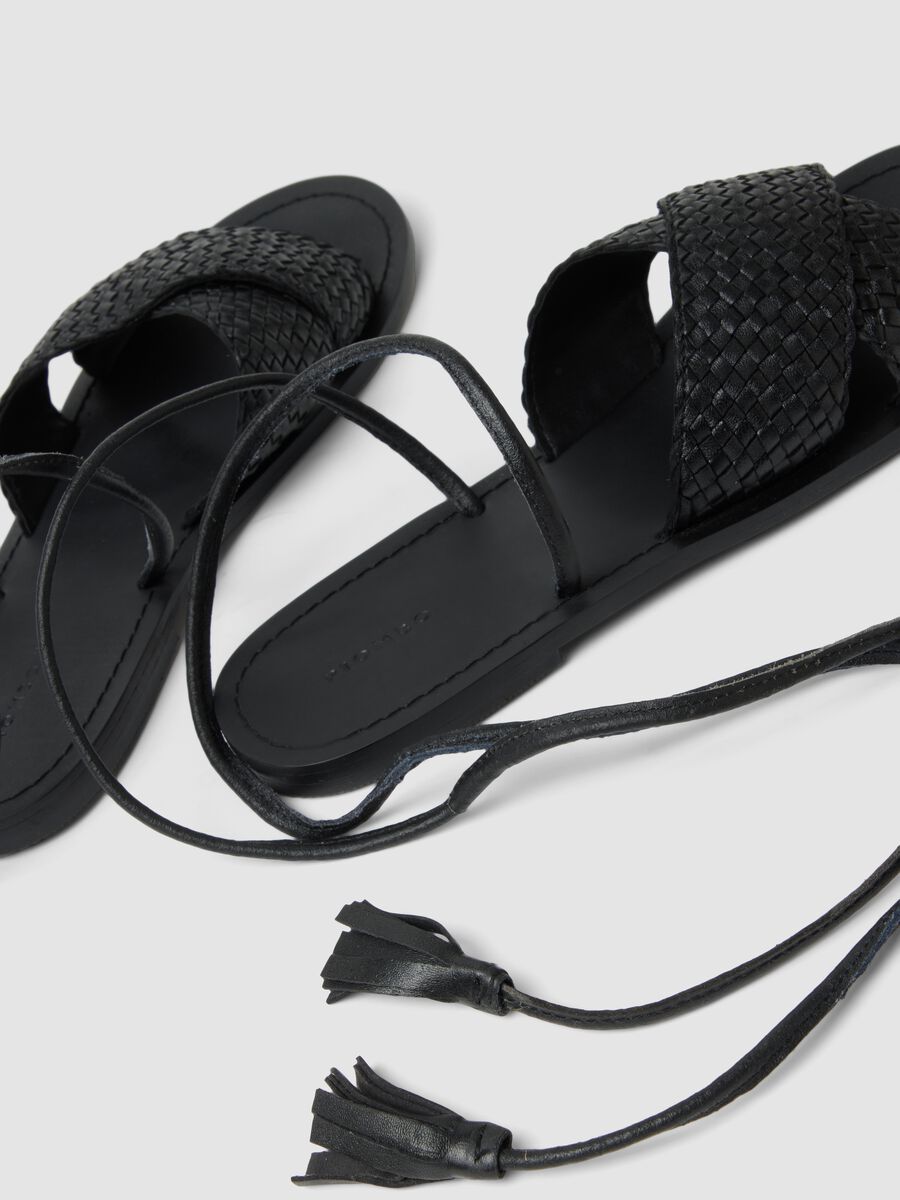 Black woven sandals with ankle ties_2