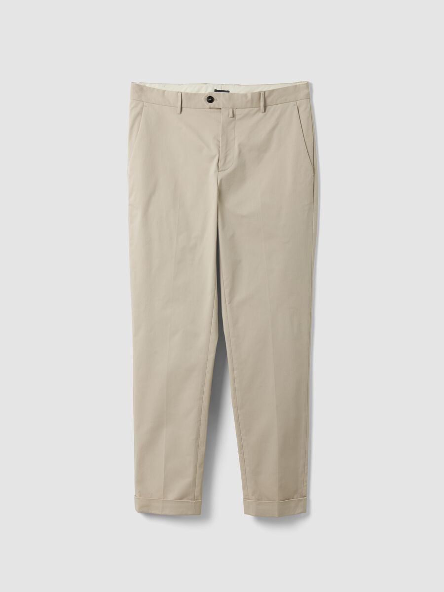 Pantaloni chino beige in twill di cotone elasticizzato regular fit_0