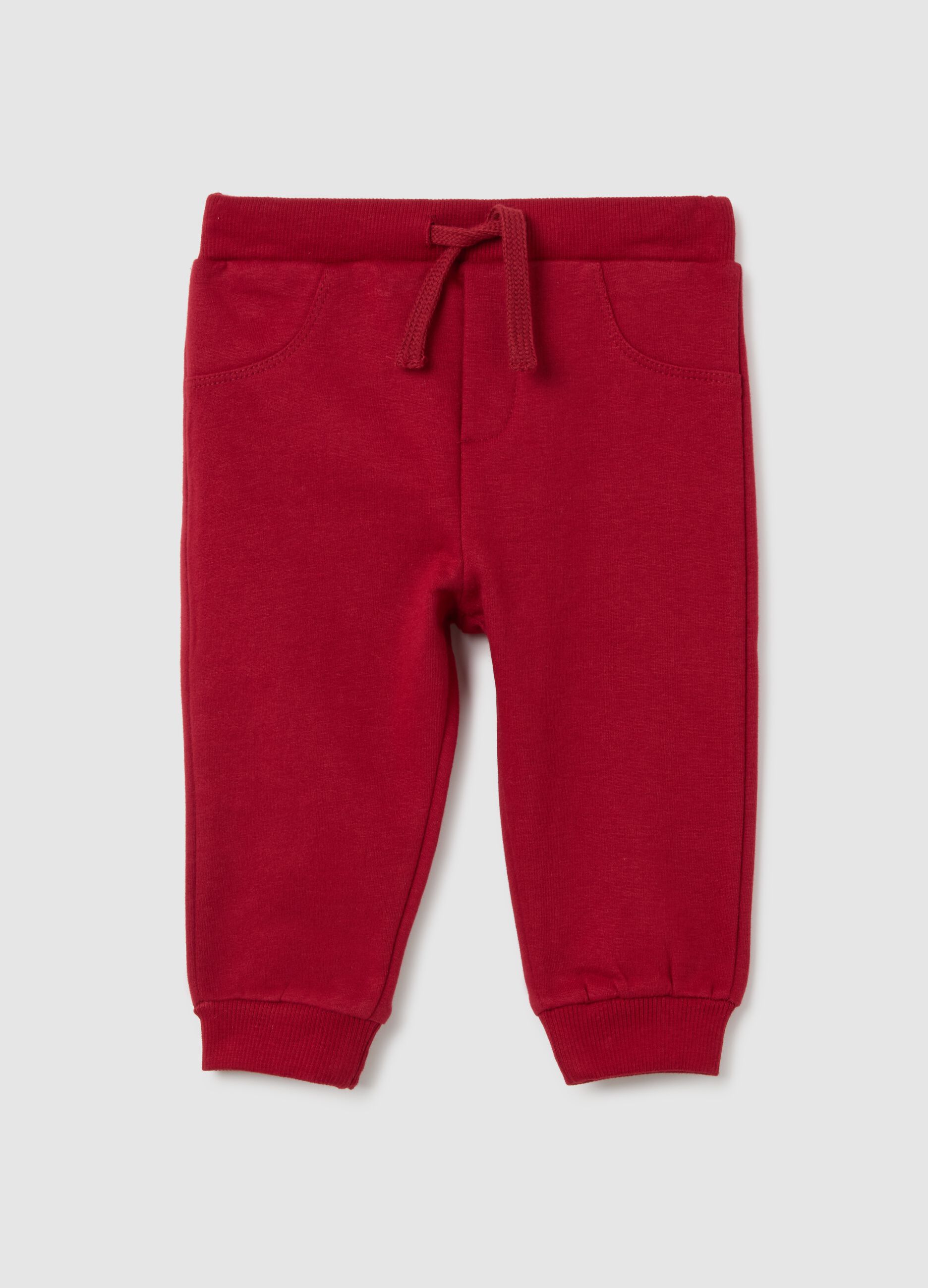 Children's red pure cotton jogger trousers