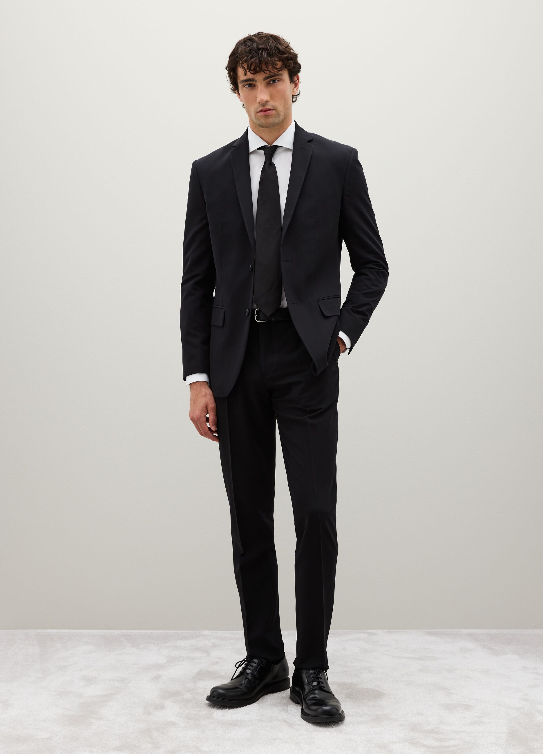 Black Slim Fit Stretch Fabric Trousers