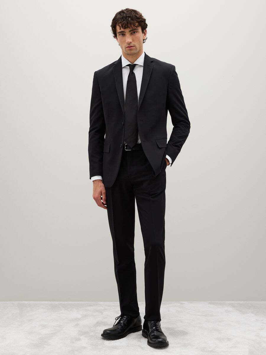 Black Slim Fit Stretch Fabric Trousers_0