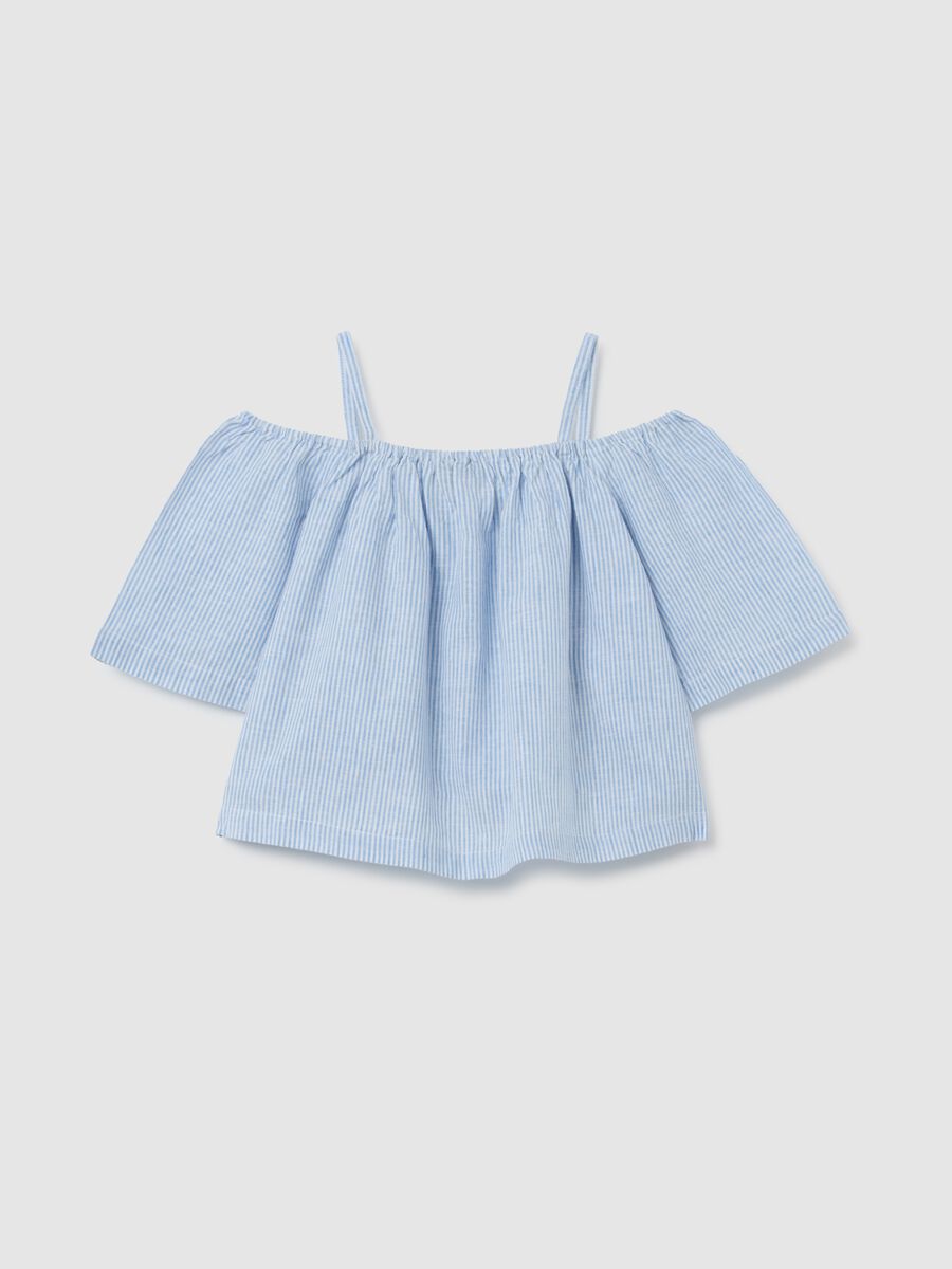 Girls' multicolour regular fit cotton blend blouse with off-the-shoulder design_1