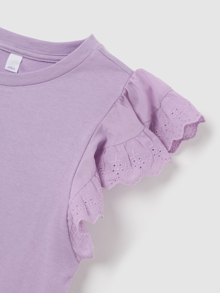 Cotton T-shirt with broderie anglaise flounces_5