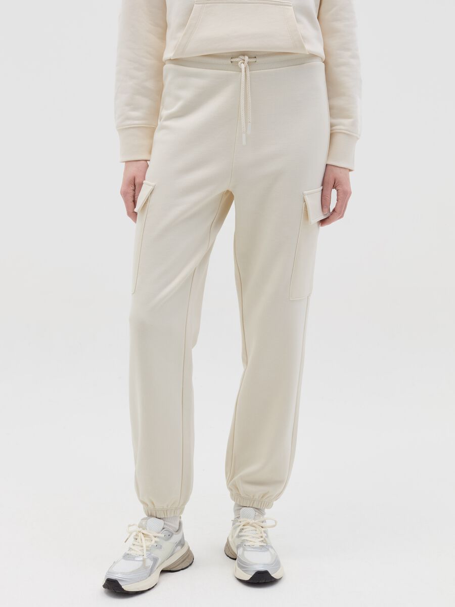 Cargo joggers in fleece with drawstring_1