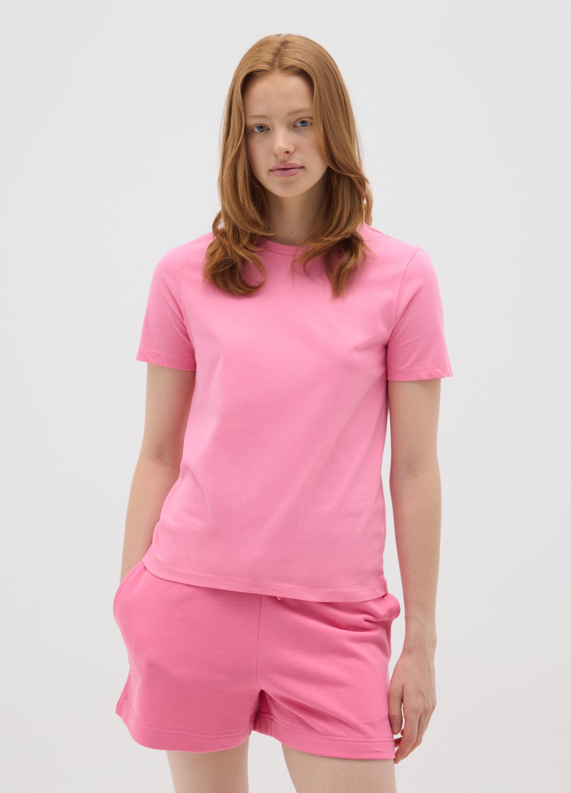 Women's pink pure cotton regular fit T-shirt