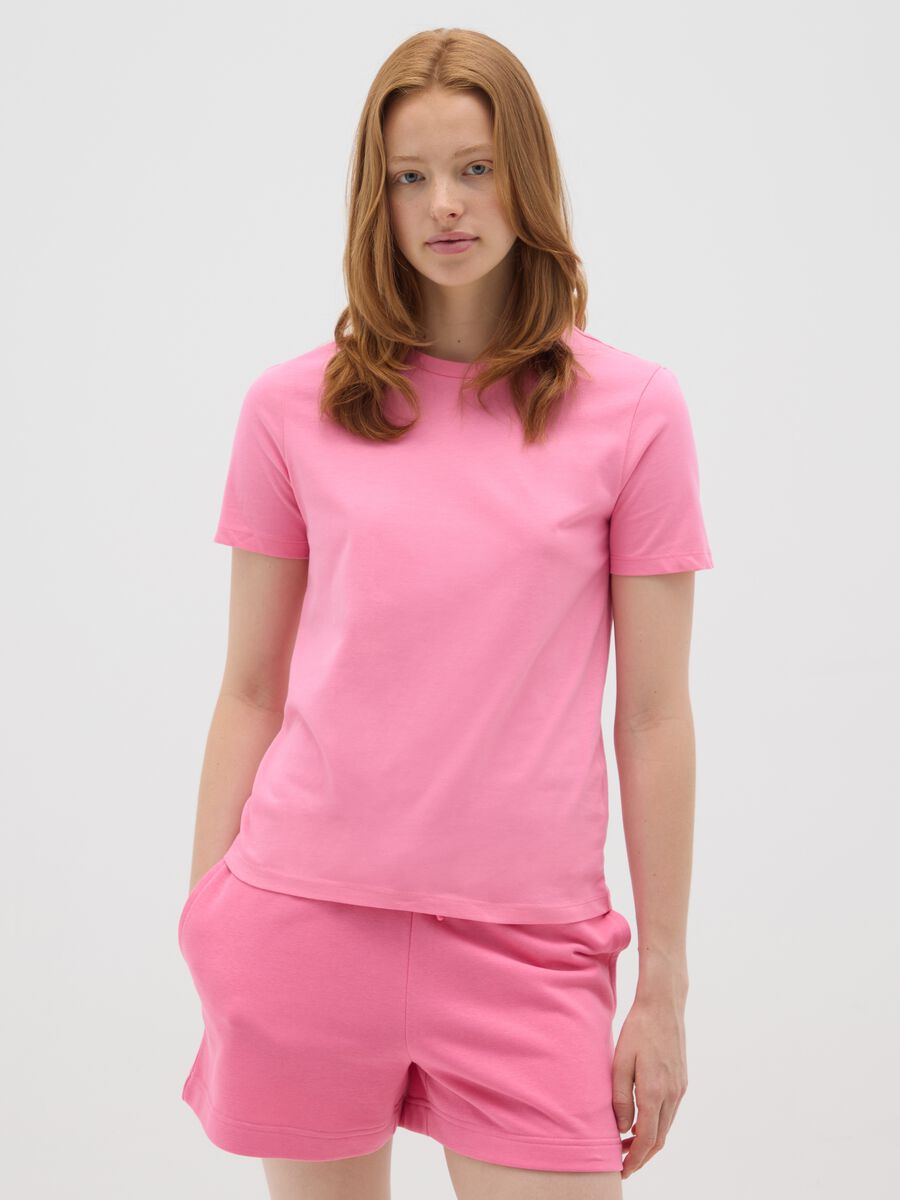 Women's pink pure cotton regular fit T-shirt_0