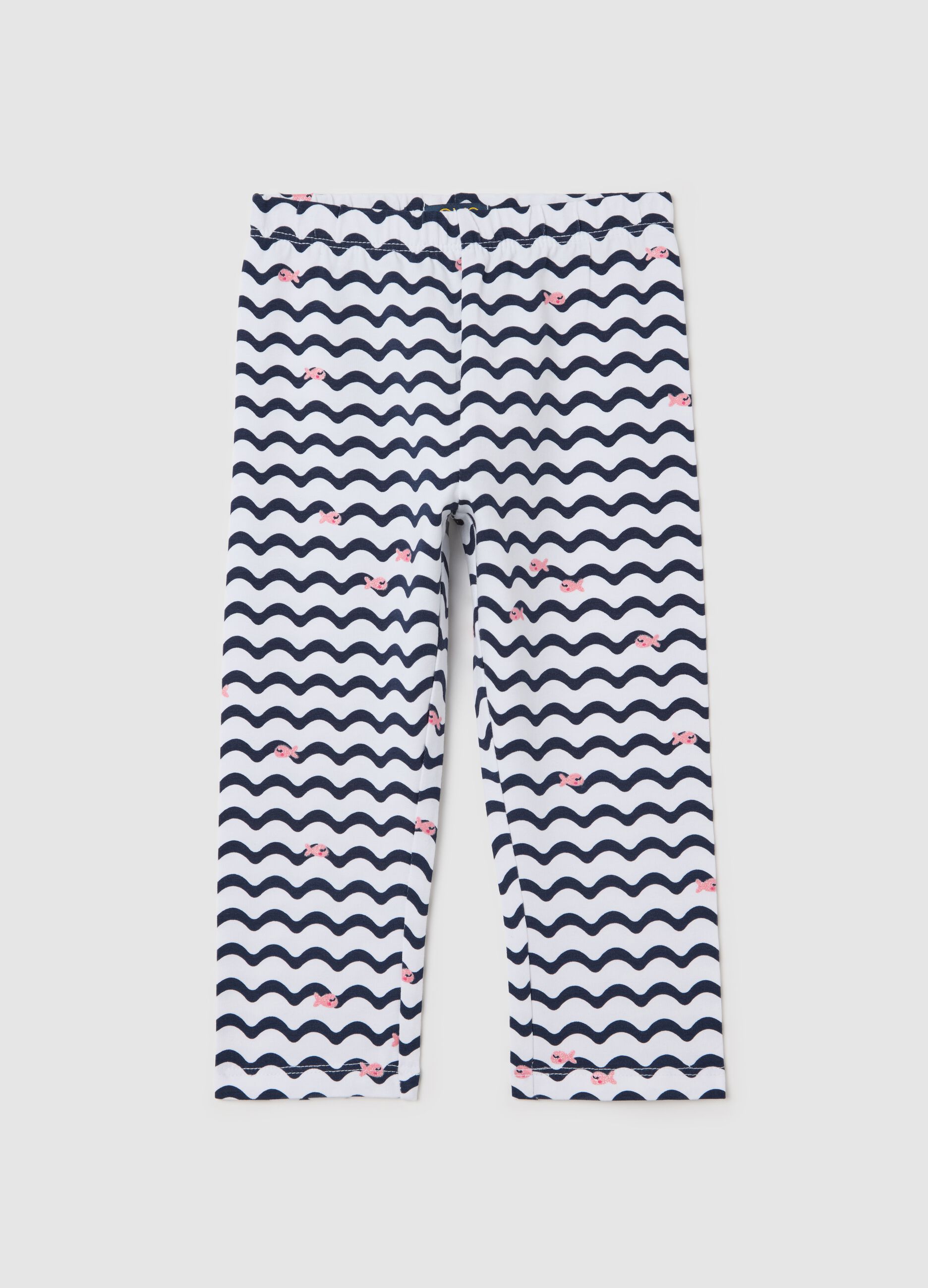 Leggings bianchi a tre quarti in cotone stretch con stampa