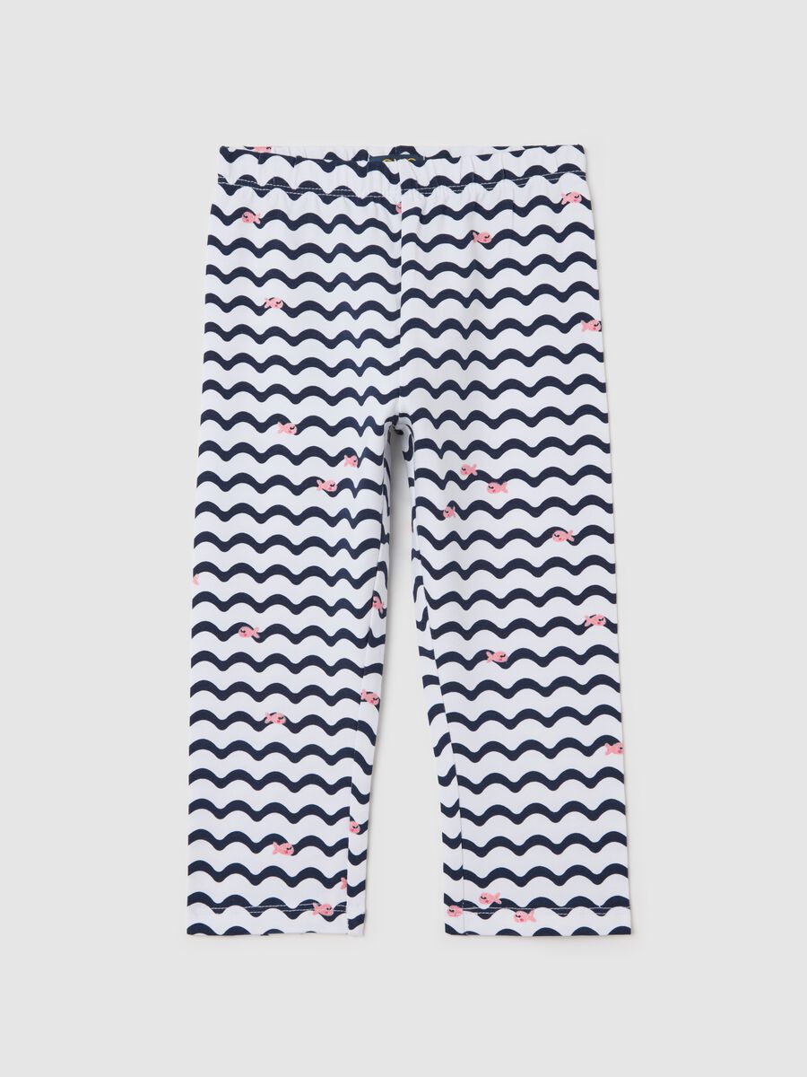 White three-quarter leggings in stretch cotton with print_0