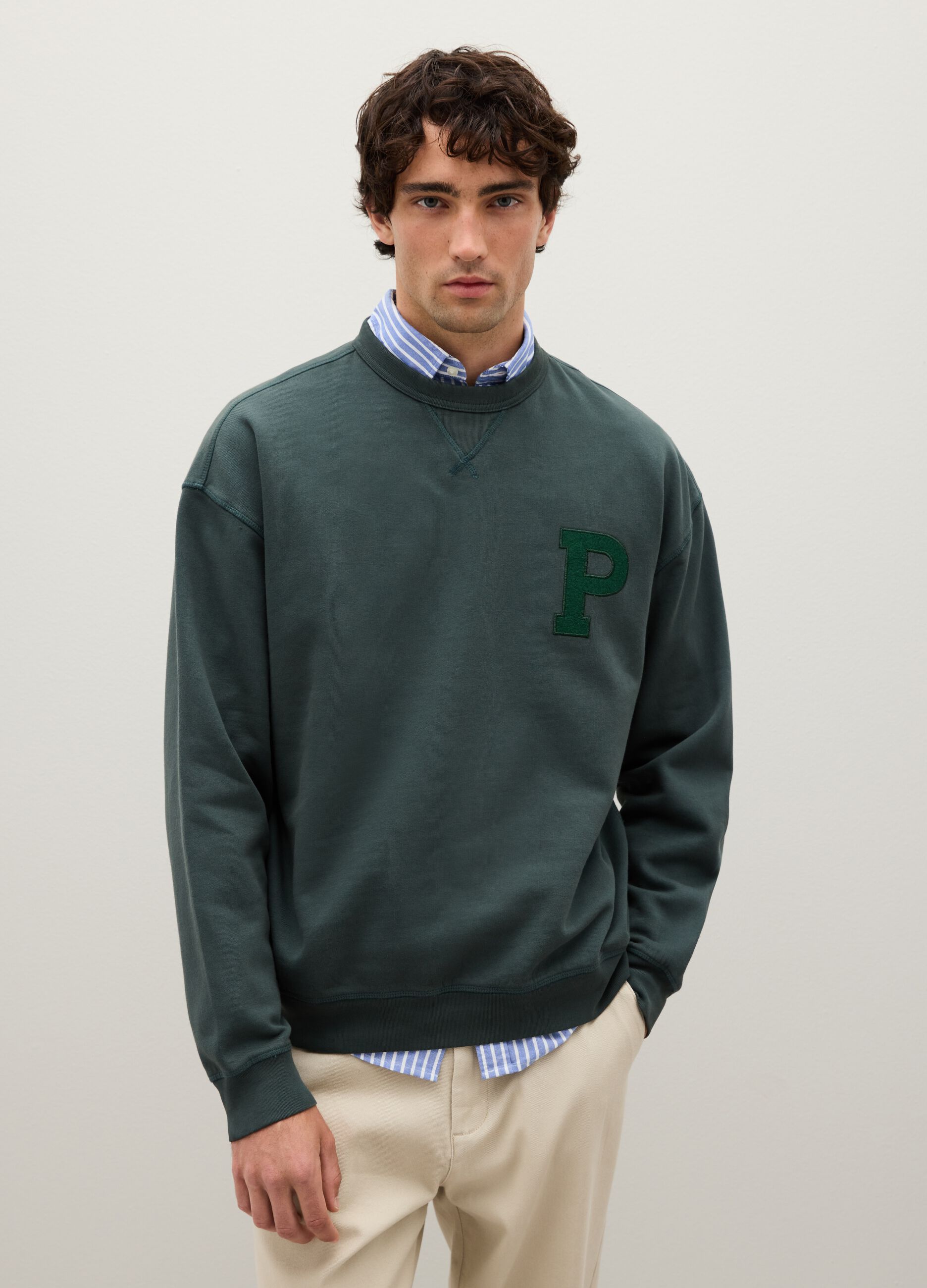Felpa in puro cotone verde regular fit