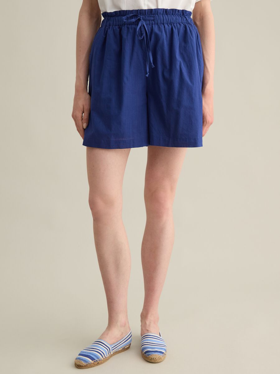 Women's blue pure cotton shorts with regular fit_1