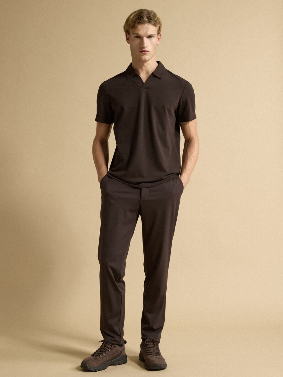 Polo marrone in cotone elasticizzato 2 Way Stretch regular fit_1