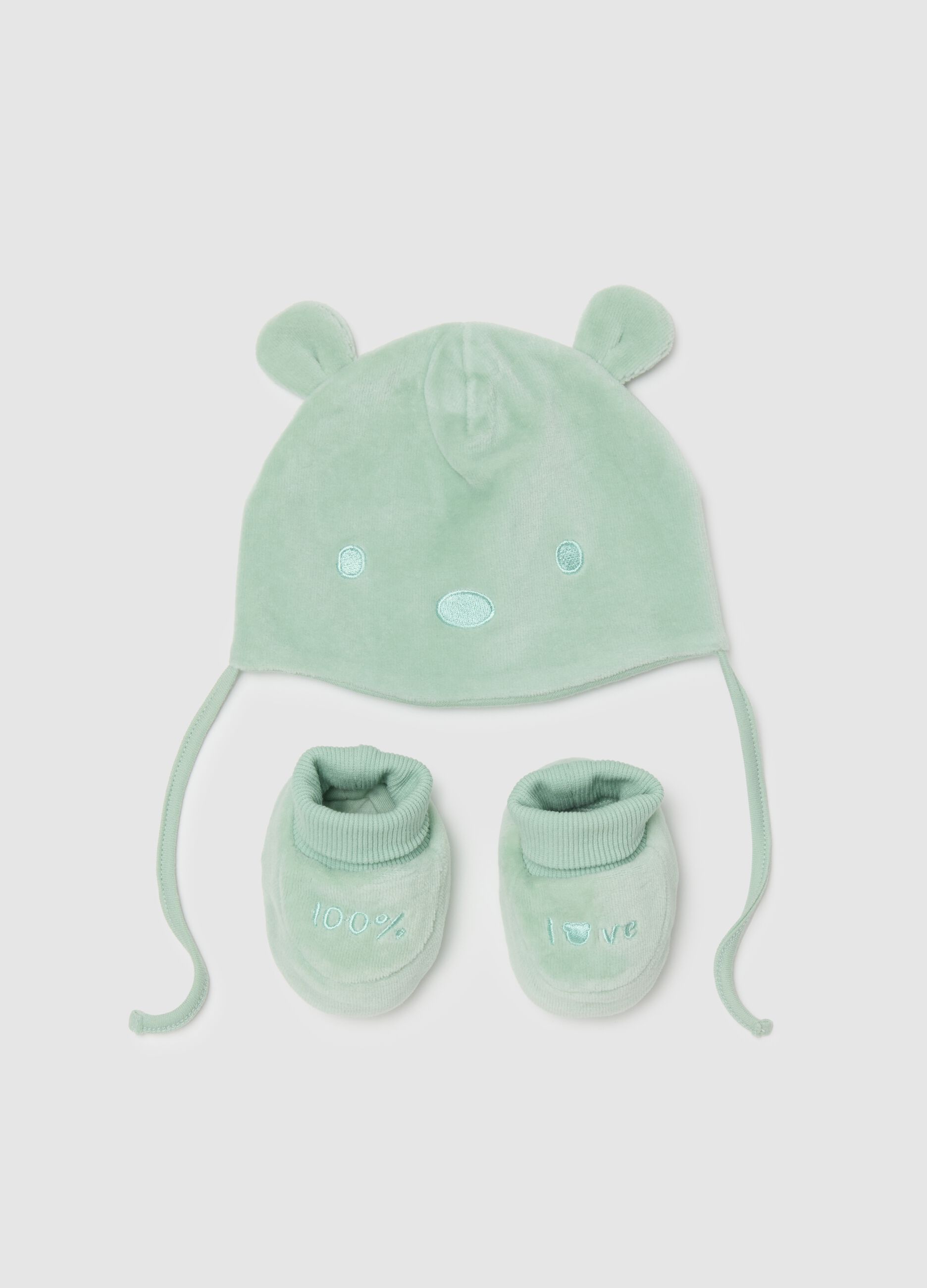 Green Newborn Hat and Booties Set in Cotton