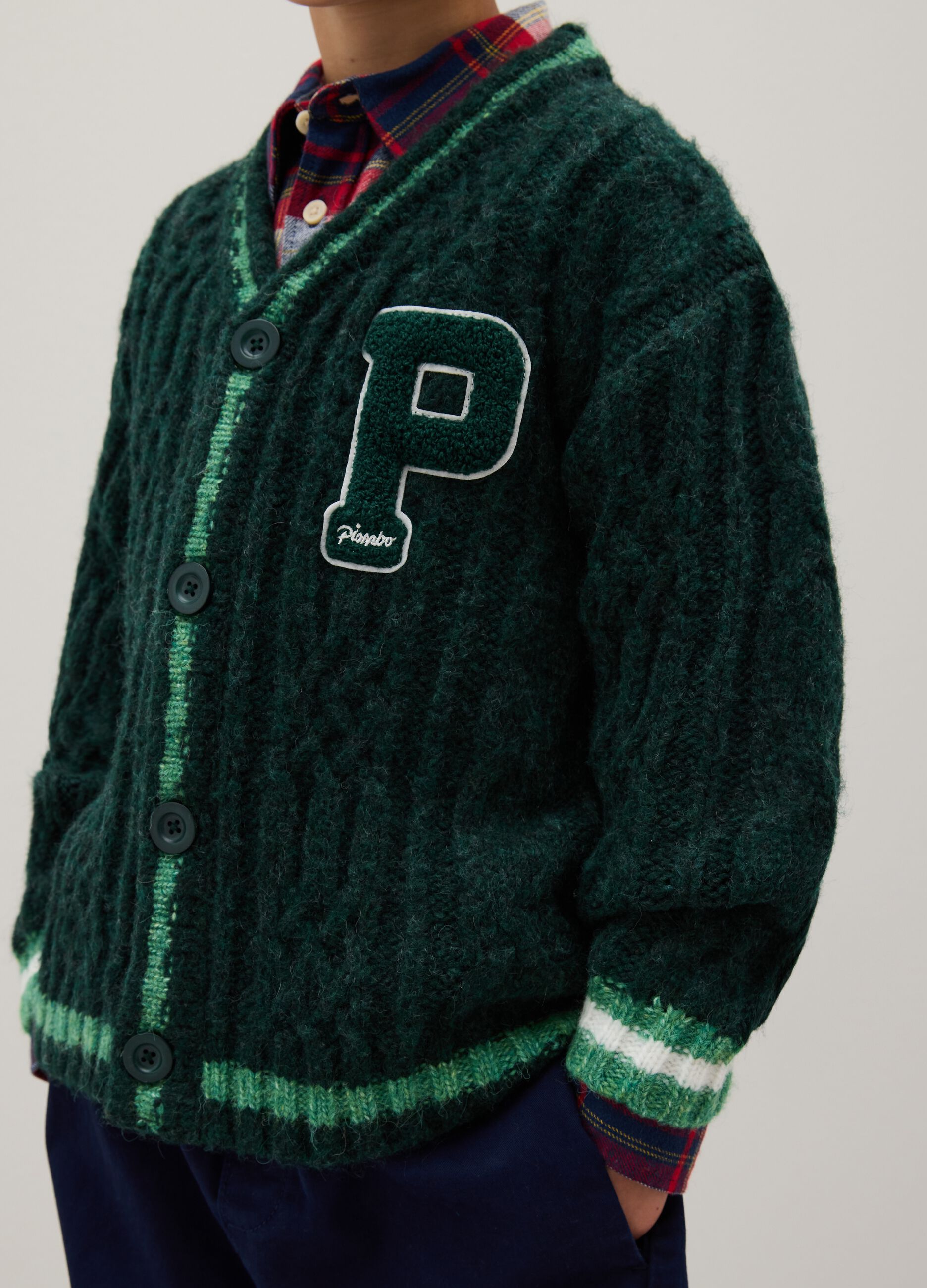 Child's Green Wool-Blend Cardigan with Buttons