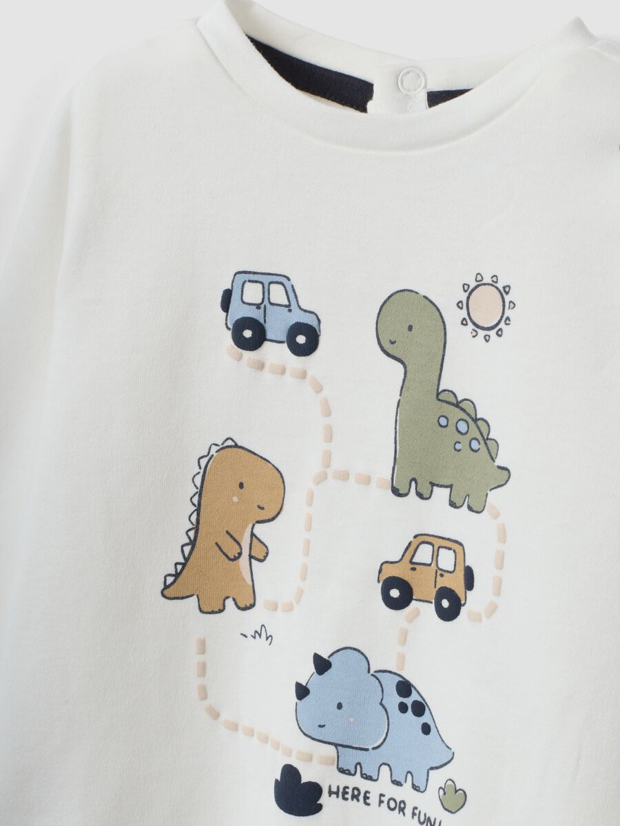 Maglia bianca in puro cotone organico con stampa dinosauri per neonati_2